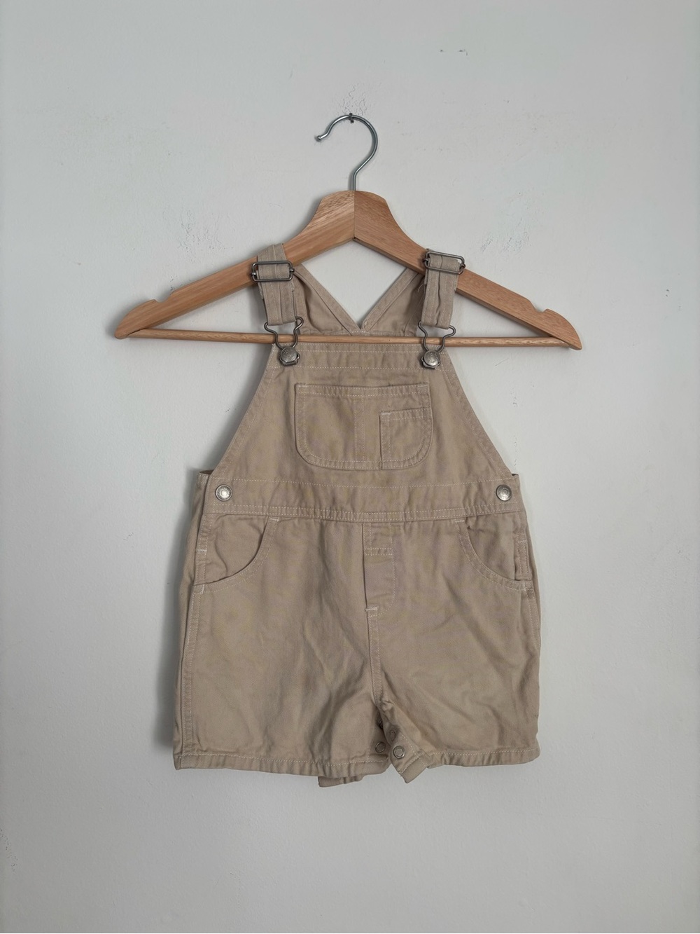 Vtg Baby Gap Classic Tan Cotton Bib Overalls Shorts 90s Carpenter Kids 18-24m